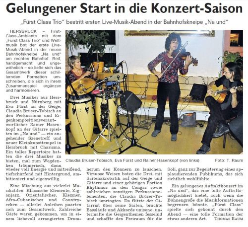 Fürst Class eröffnet die Konzertsaison im ...na und!  (Hersbrucker Zeitung vom 03.10.2012)